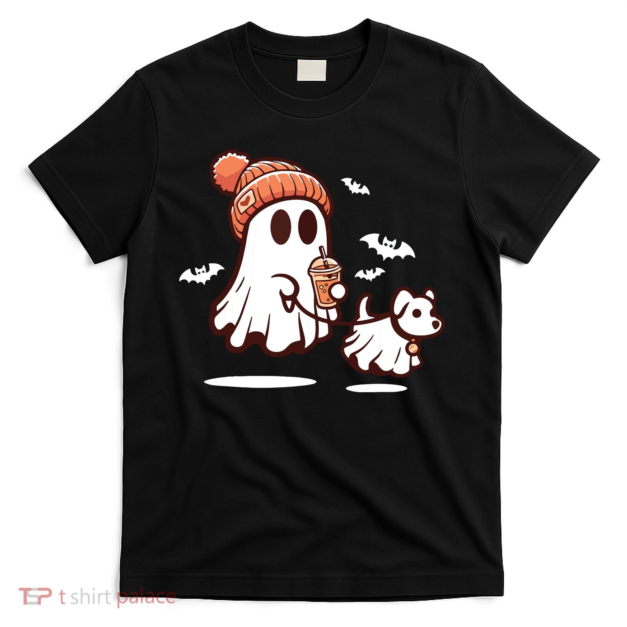 Ghost With Walking Dog Halloween T-Shirt