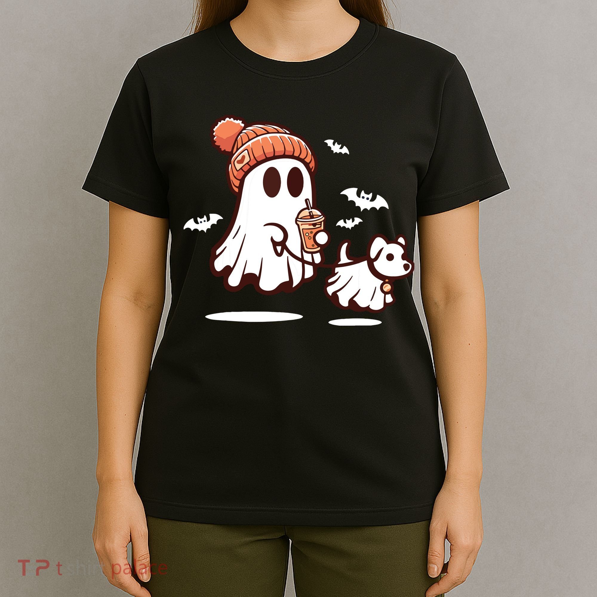 Ghost With Walking Dog Halloween T-Shirt