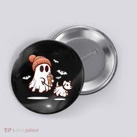 Ghost With Walking Dog Halloween Button thumb 0