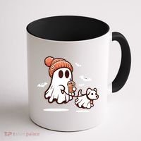 Ghost With Walking Dog Halloween Coffee Mug thumb 1