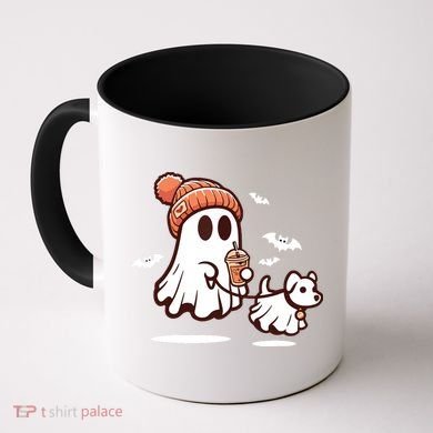 Ghost With Walking Dog Halloween Coffee Mug