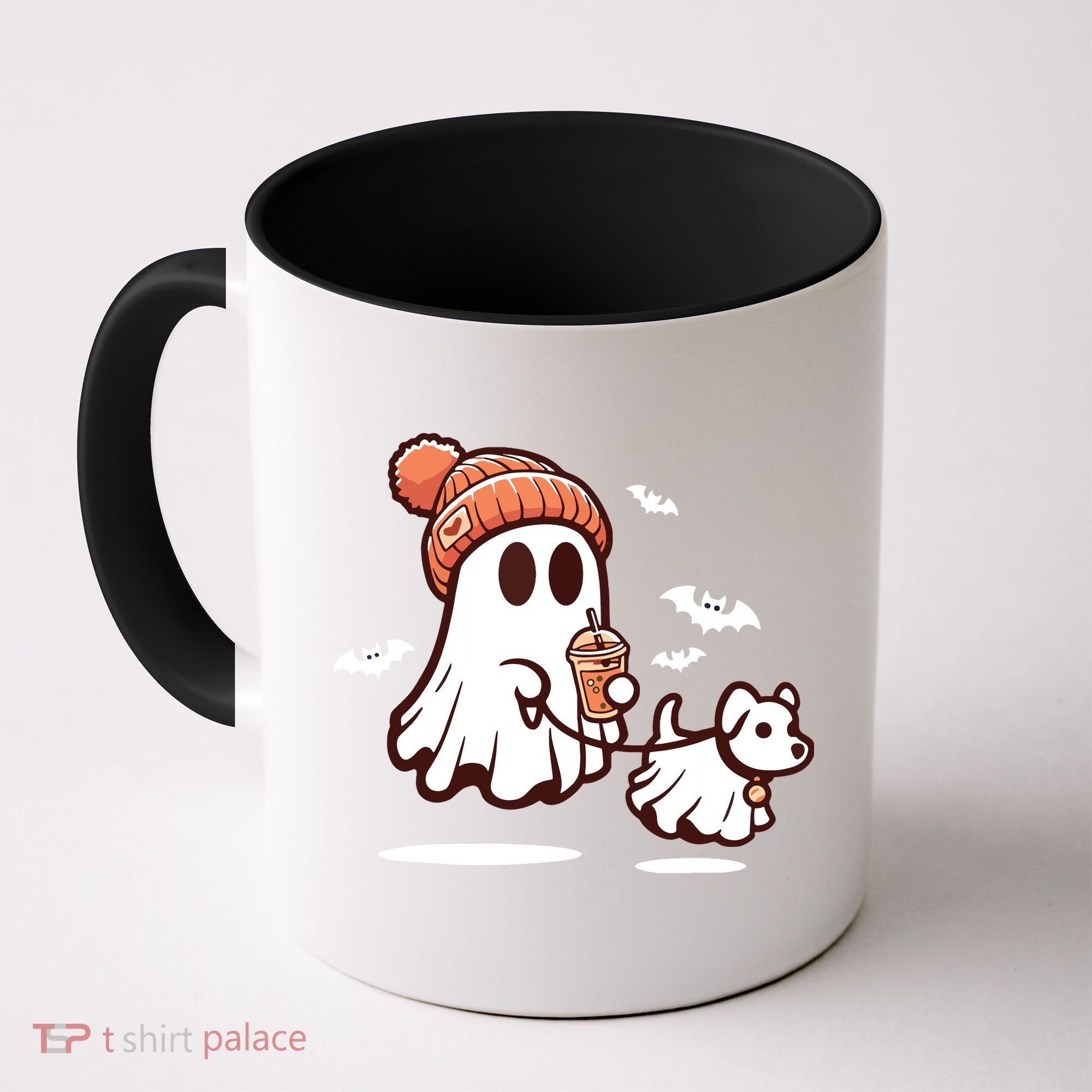 Ghost With Walking Dog Halloween Coffee Mug