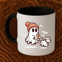 Ghost With Walking Dog Halloween Coffee Mug thumb 2