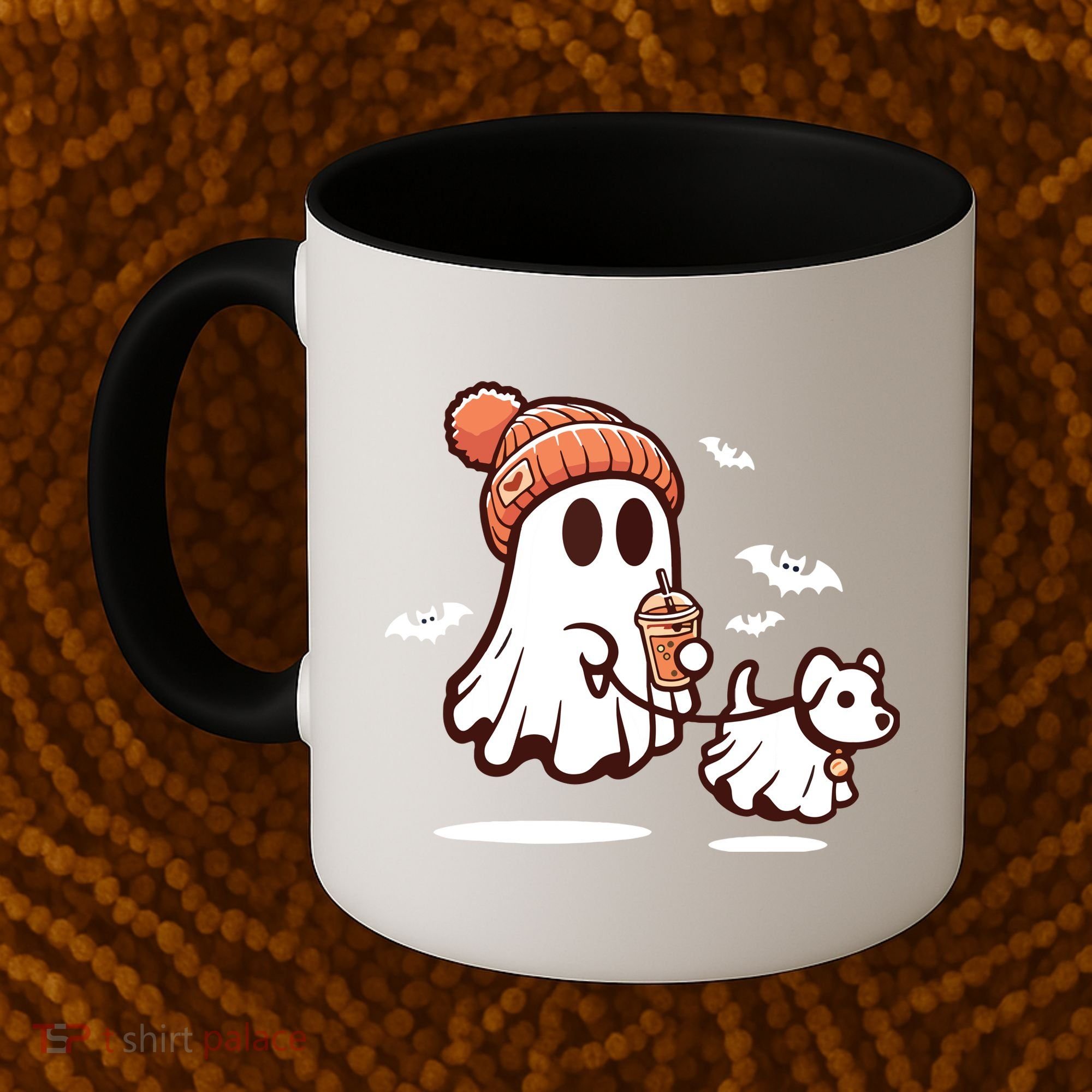Ghost With Walking Dog Halloween Coffee Mug