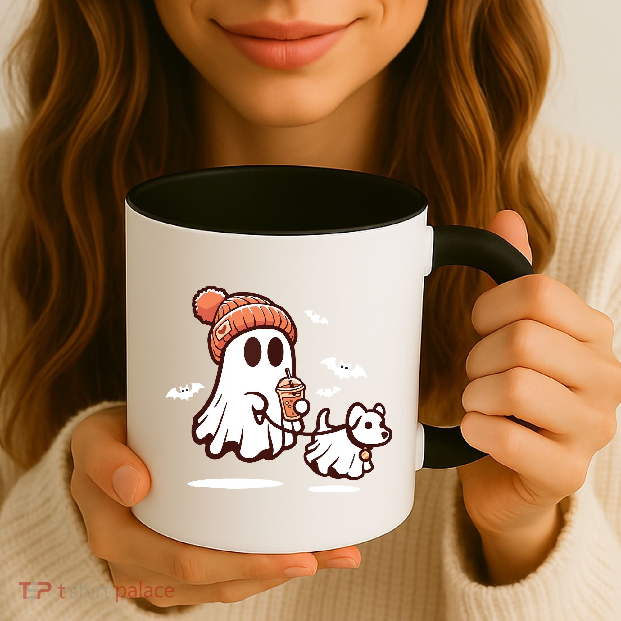 Ghost With Walking Dog Halloween Coffee Mug