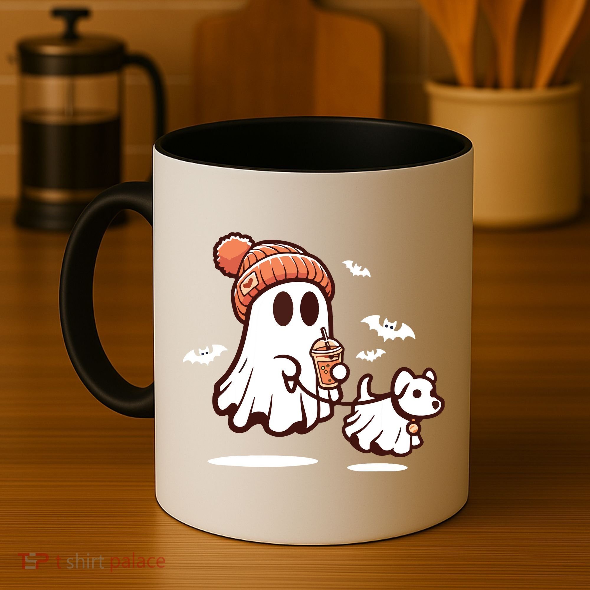 Ghost With Walking Dog Halloween Coffee Mug