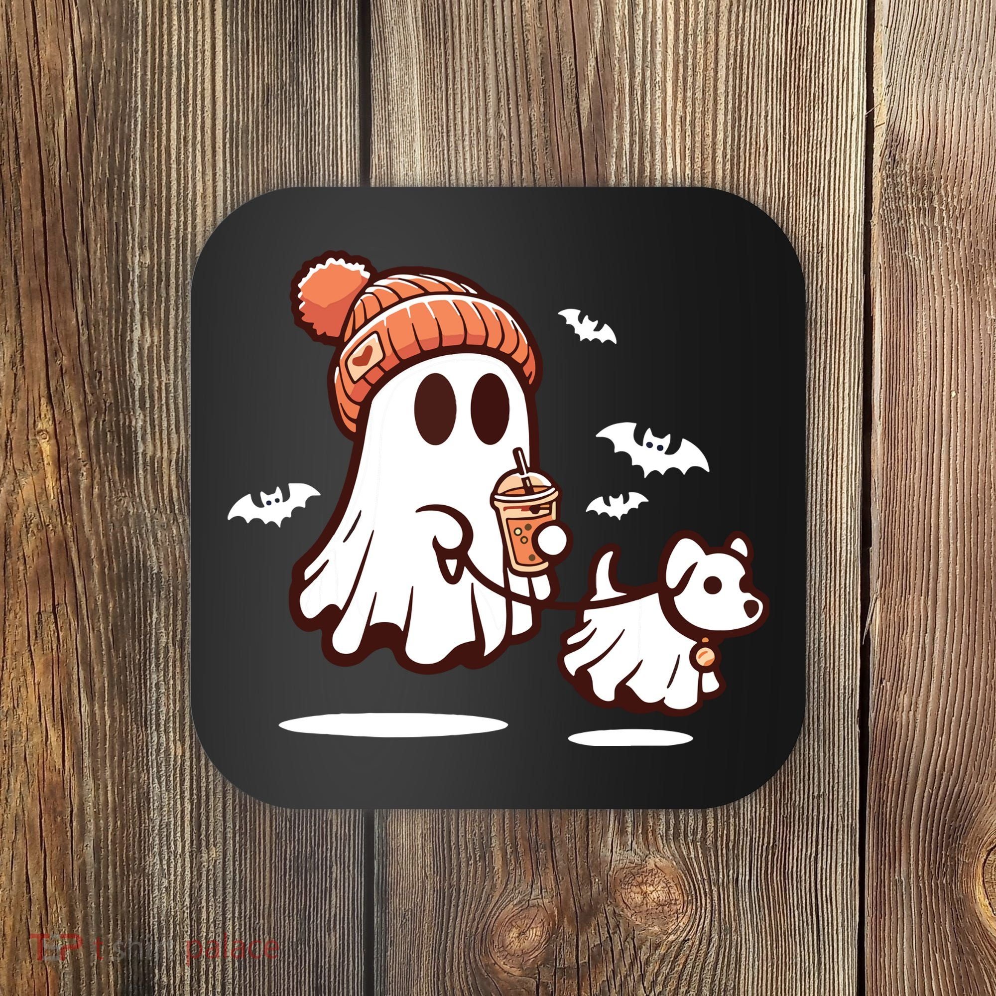 Ghost With Walking Dog Halloween Coaster