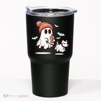 Ghost With Walking Dog Halloween Tumbler thumb 0