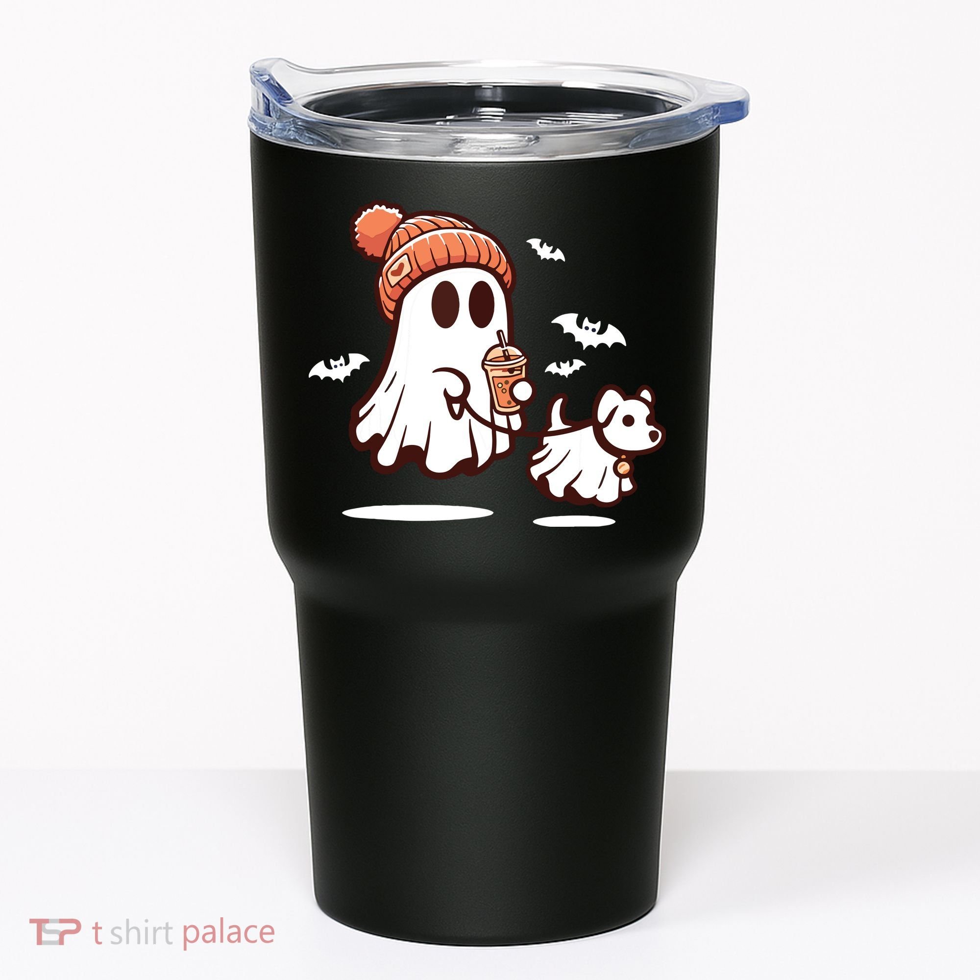 Ghost With Walking Dog Halloween Tumbler