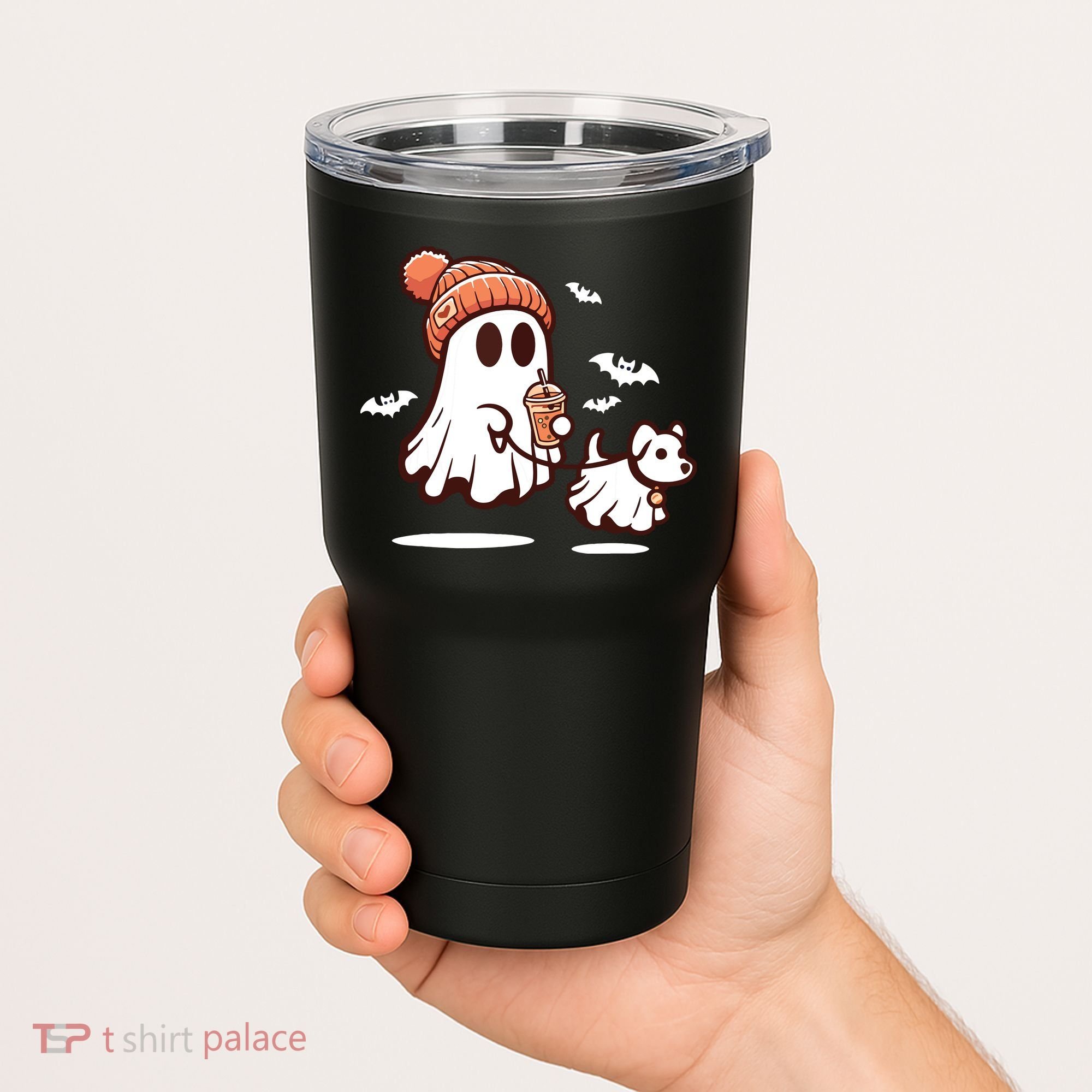 Ghost With Walking Dog Halloween Tumbler