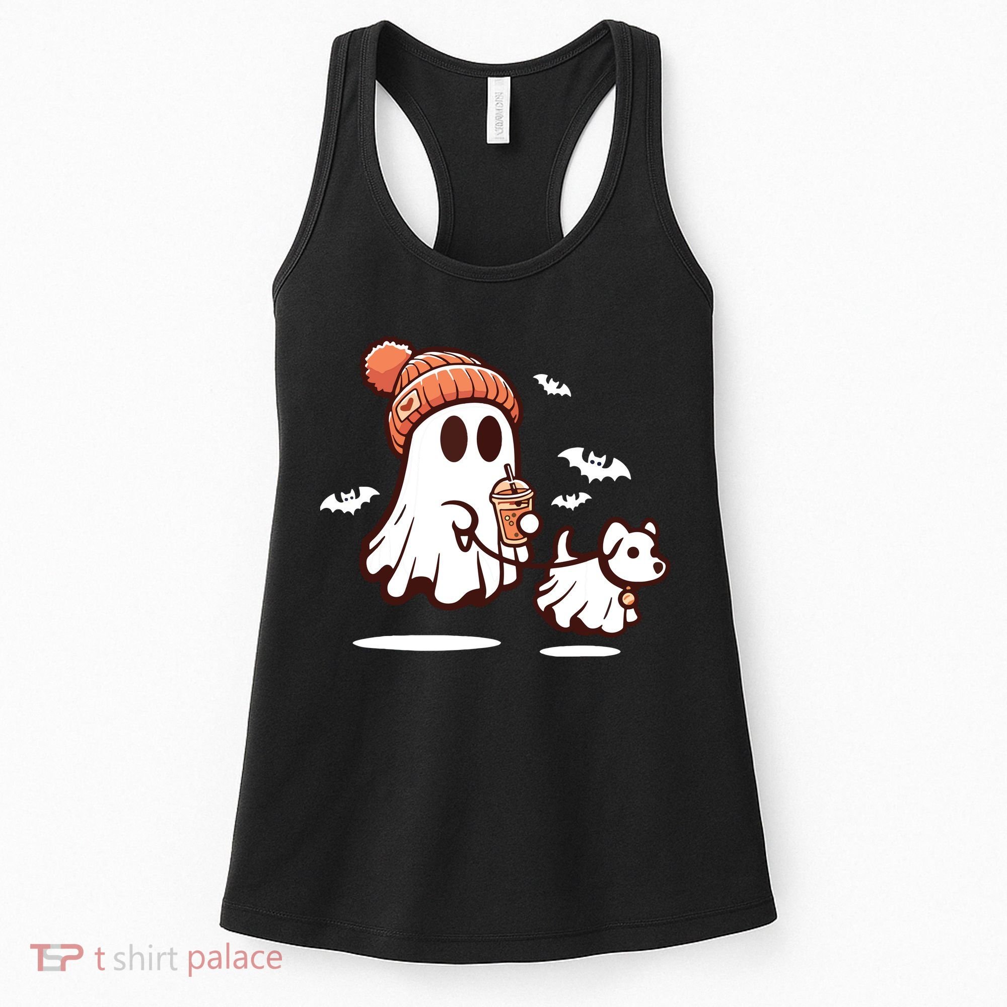 Ghost With Walking Dog Halloween Women's Tank Top