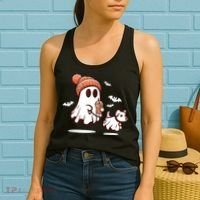 Ghost With Walking Dog Halloween Women's Tank Top thumb 2