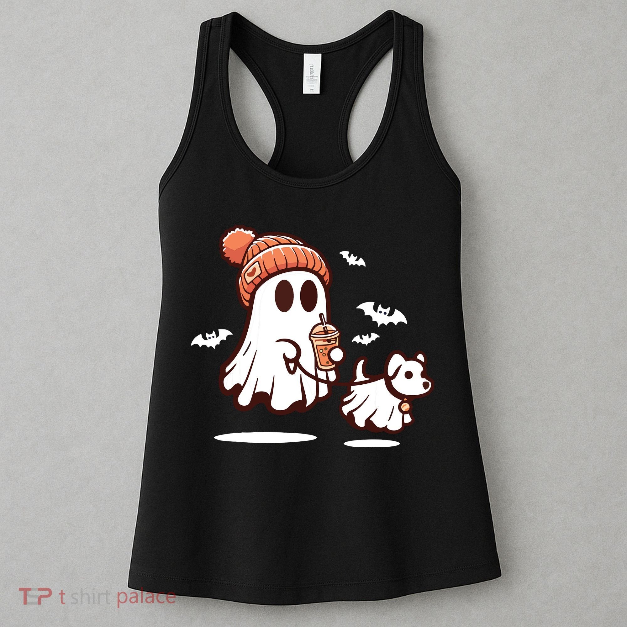 Ghost With Walking Dog Halloween Women's Tank Top