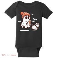Ghost With Walking Dog Halloween Baby Bodysuit thumb 0