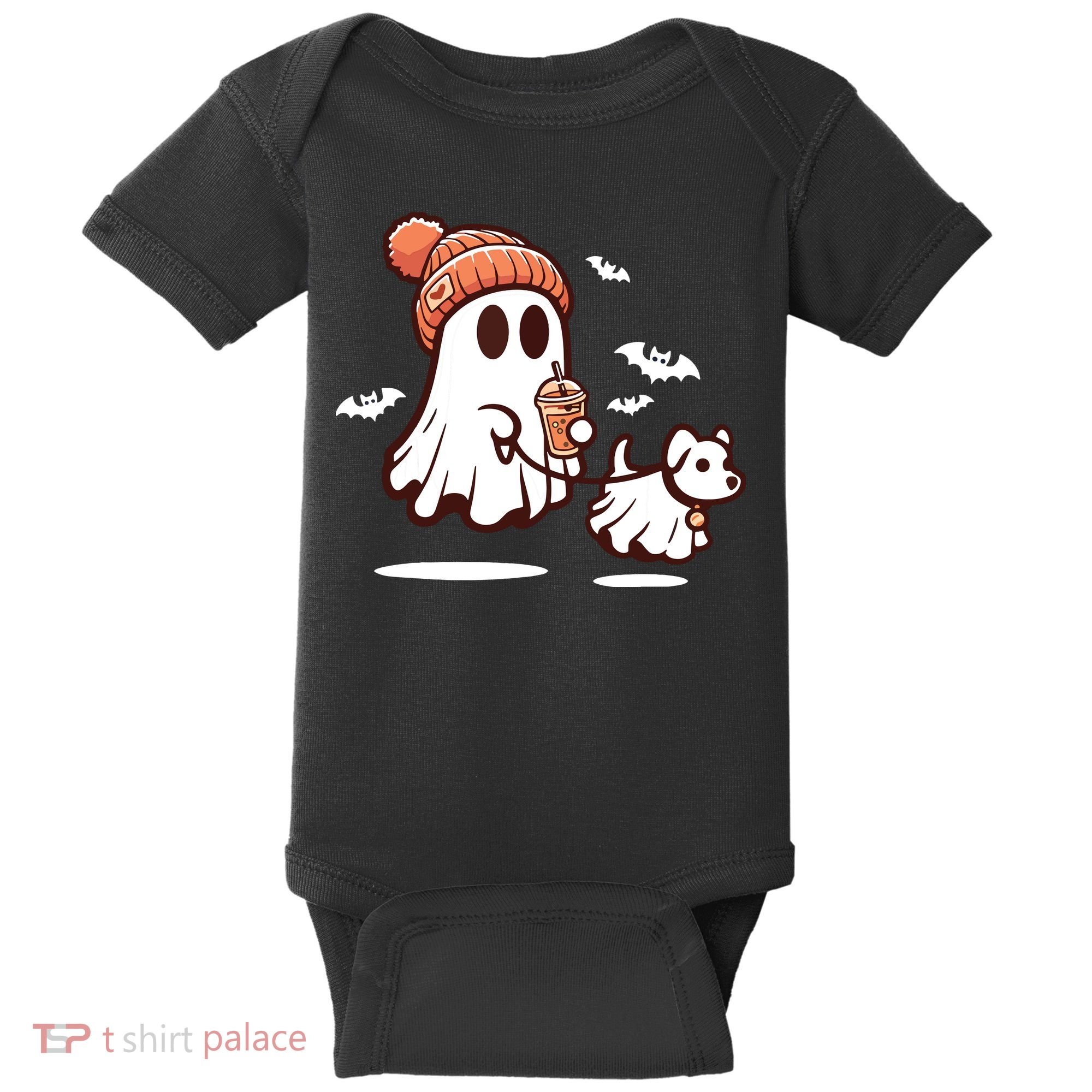 Ghost With Walking Dog Halloween Baby Bodysuit