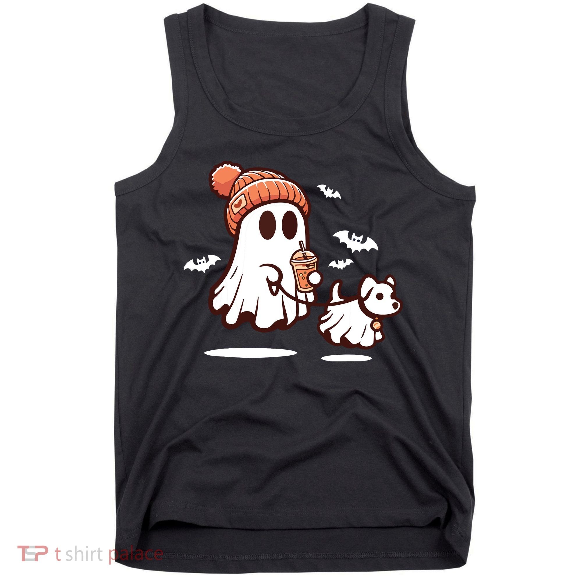 Ghost With Walking Dog Halloween Tank Top