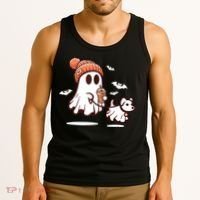 Ghost With Walking Dog Halloween Tank Top thumb 3