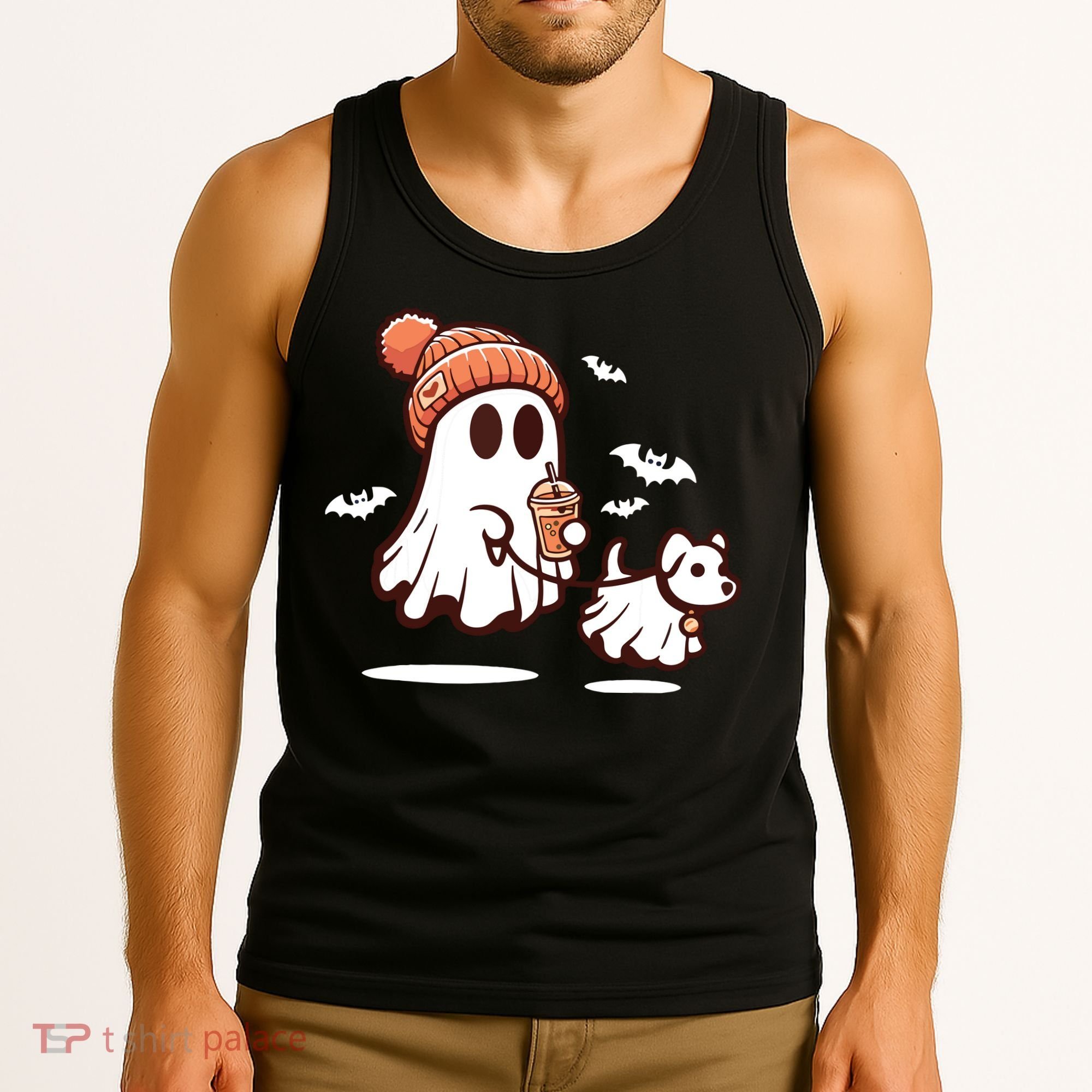 Ghost With Walking Dog Halloween Tank Top