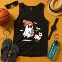 Ghost With Walking Dog Halloween Tank Top thumb 4