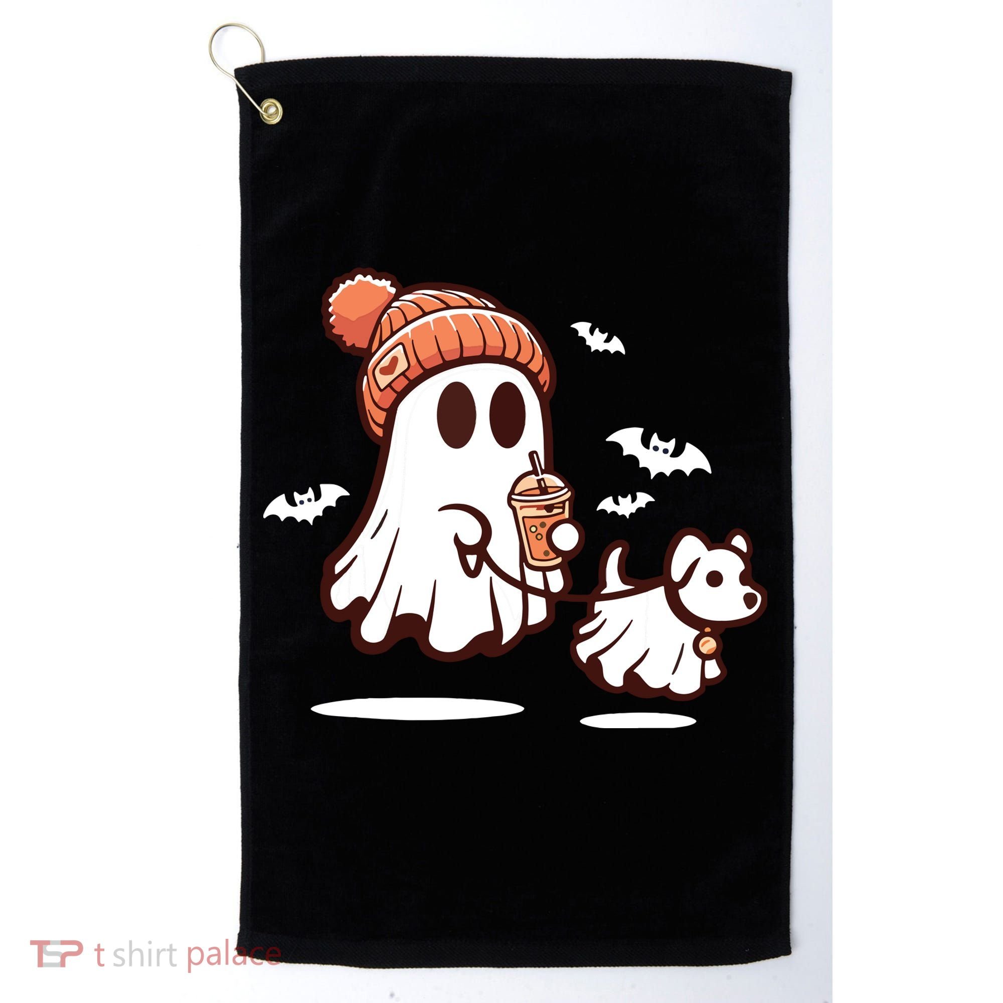Ghost With Walking Dog Halloween Golf Towel