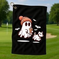 Ghost With Walking Dog Halloween Golf Towel thumb 1