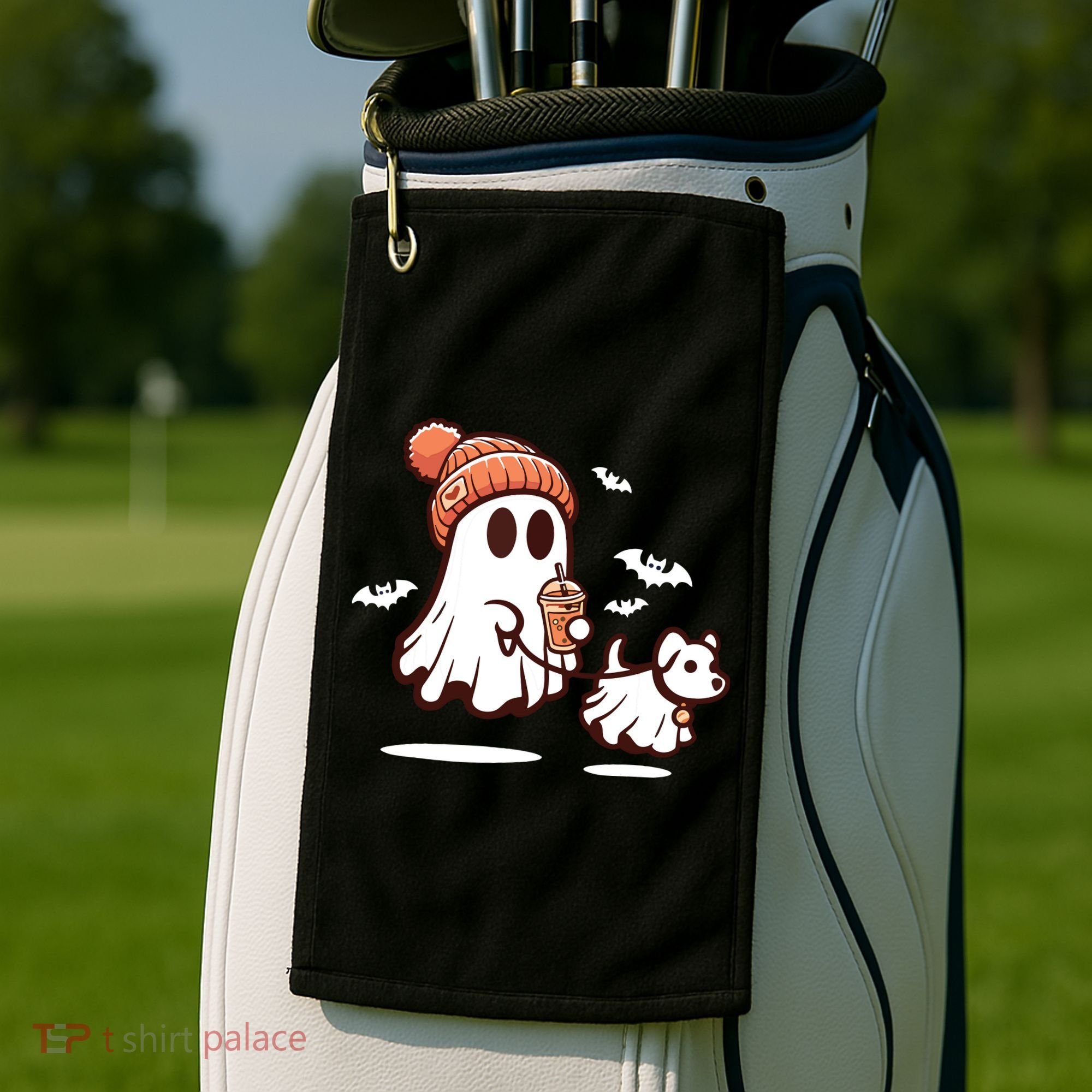 Ghost With Walking Dog Halloween Golf Towel