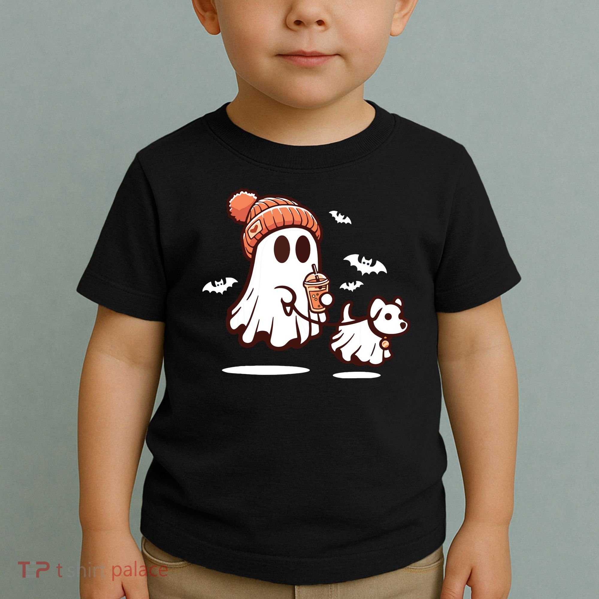 Ghost With Walking Dog Halloween Toddler T-Shirt
