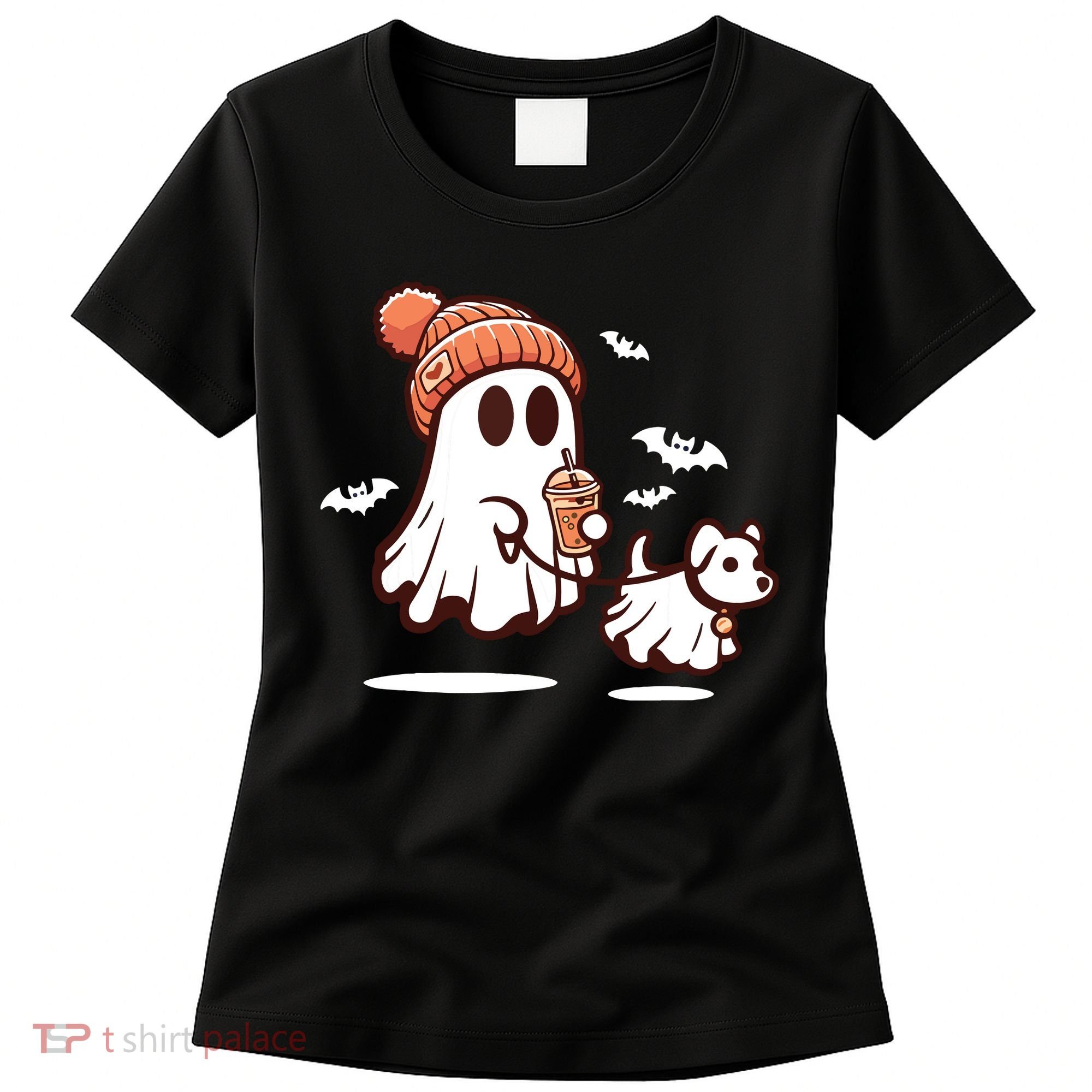 Ghost With Walking Dog Halloween Women's T-Shirt