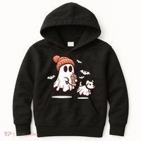 Ghost With Walking Dog Halloween Kids Hoodie thumb 0