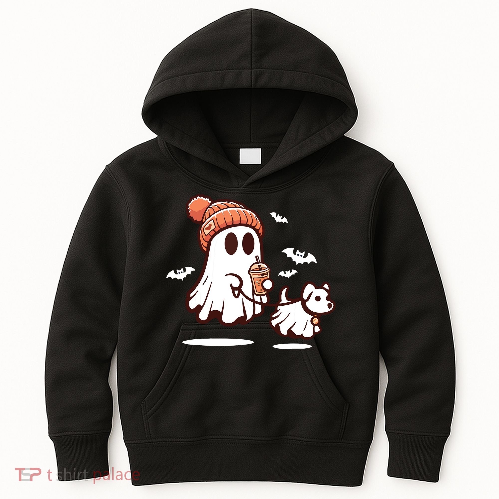 Ghost With Walking Dog Halloween Kids Hoodie