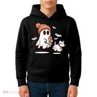 Ghost With Walking Dog Halloween Kids Hoodie thumb 4