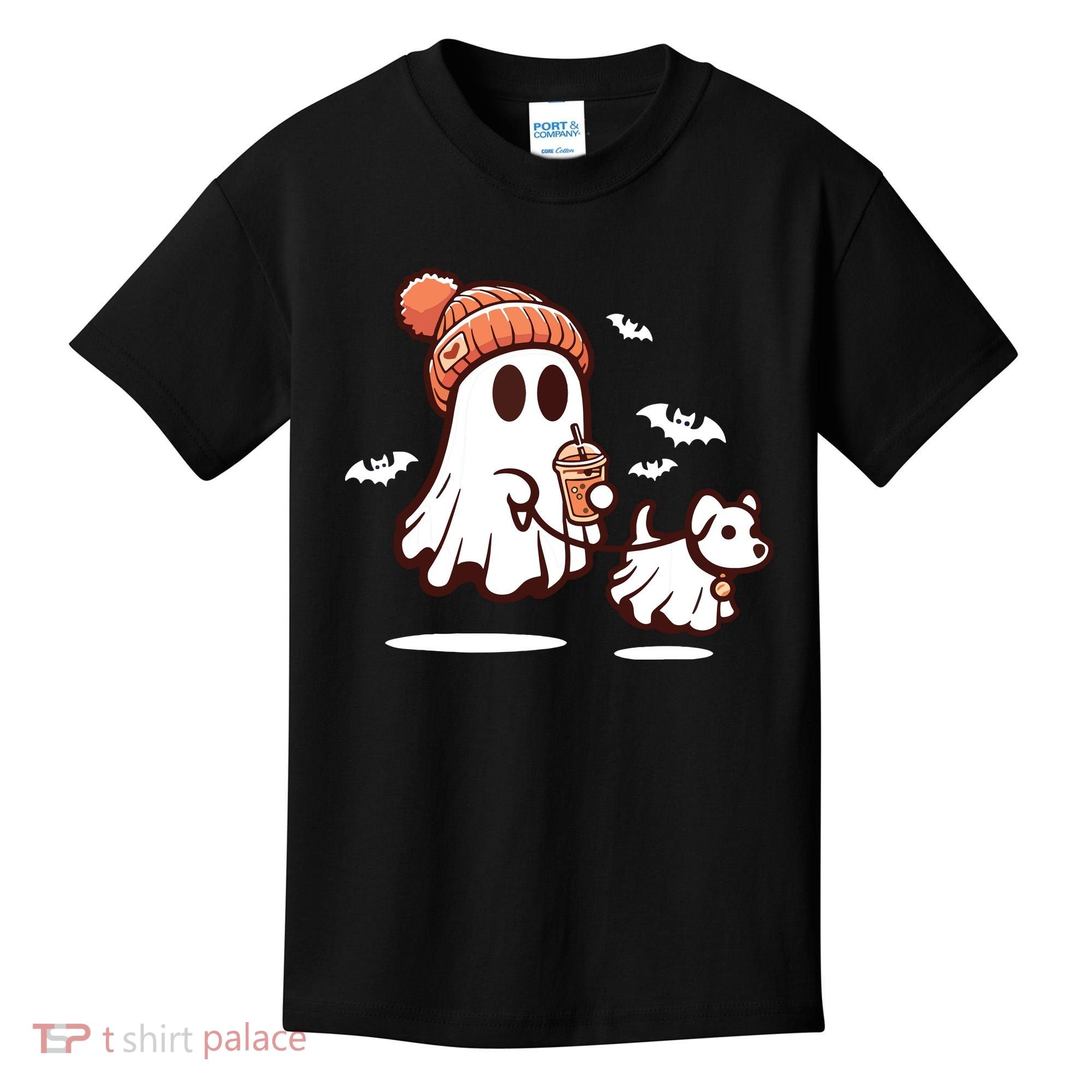 Ghost With Walking Dog Halloween Kids T-Shirt