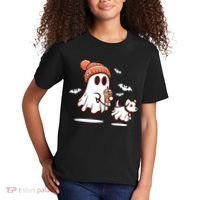 Ghost With Walking Dog Halloween Kids T-Shirt thumb 2