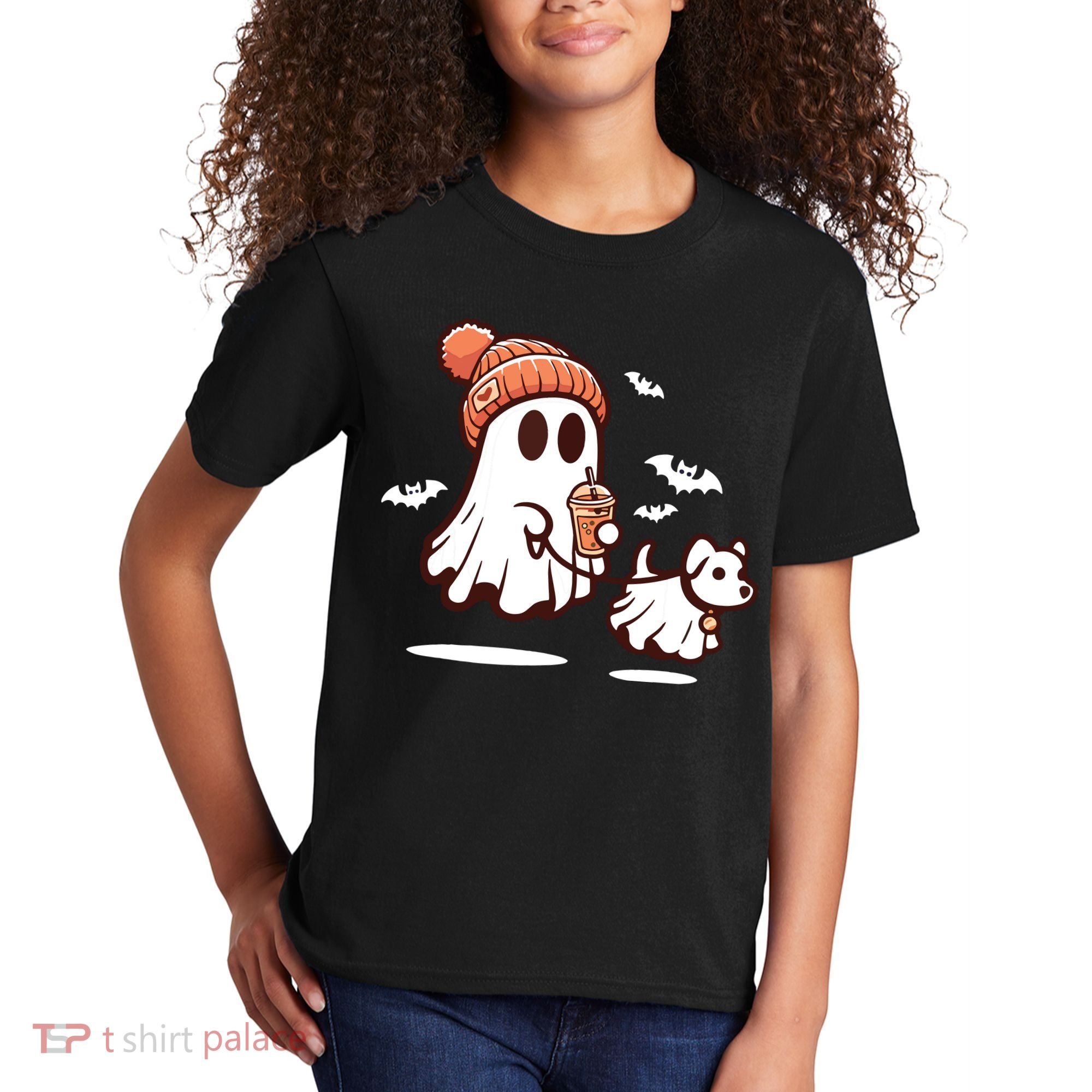 Ghost With Walking Dog Halloween Kids T-Shirt