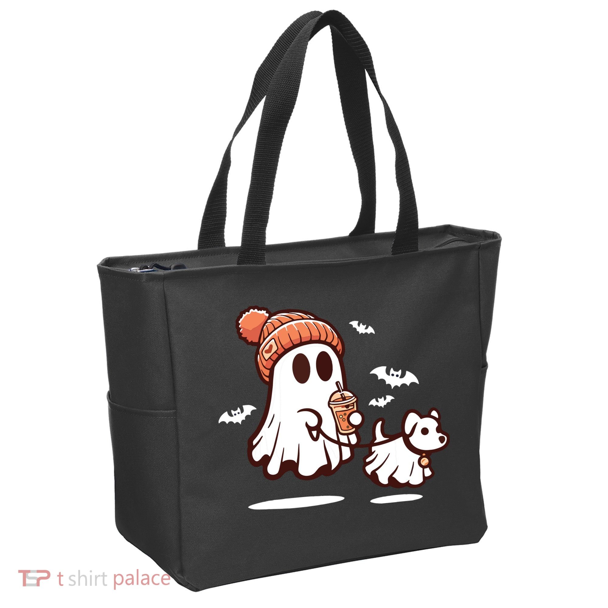 Ghost With Walking Dog Halloween Tote Bag