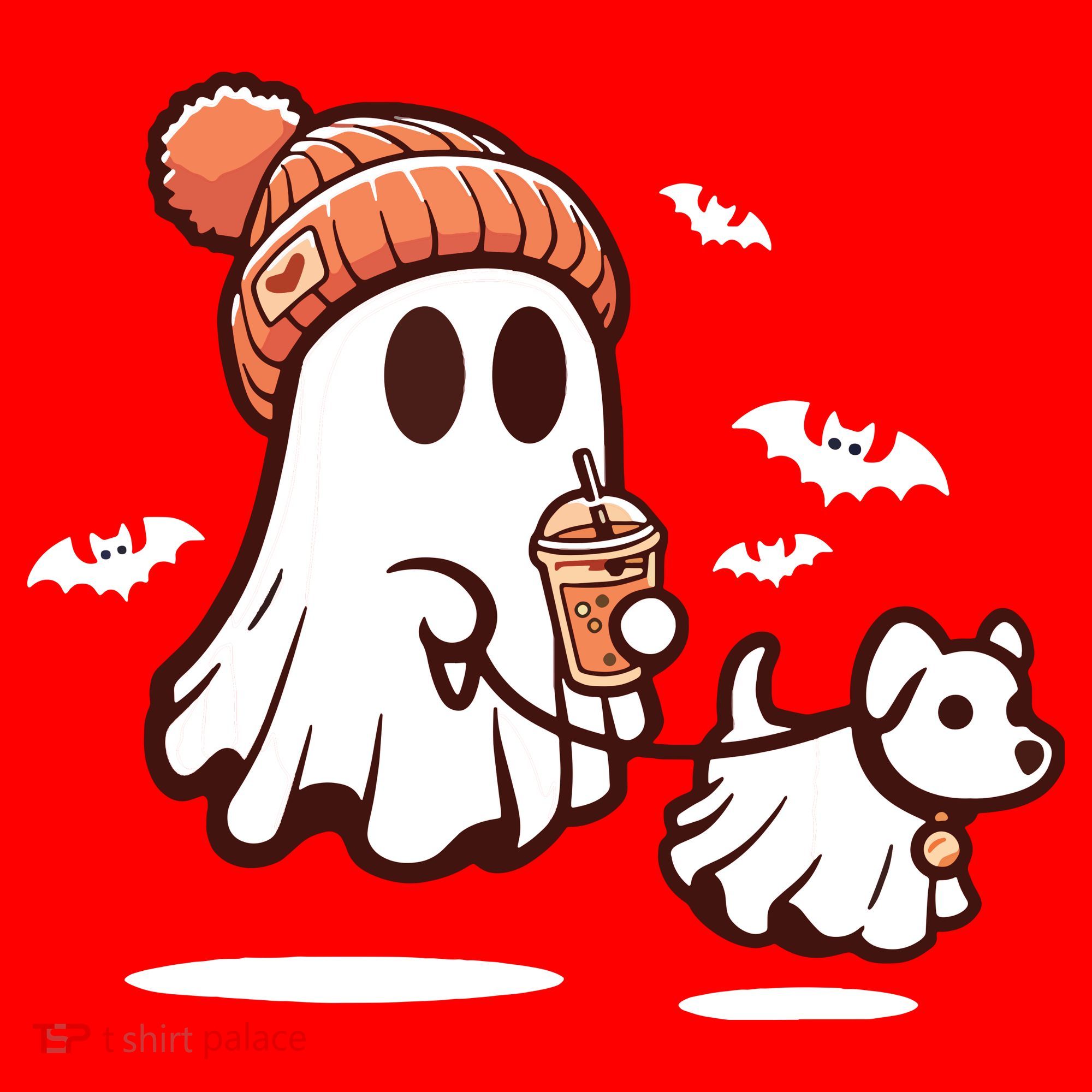 Ghost With Walking Dog Halloween Santa Hat
