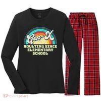 Gen X Adulting Since Elementary School Generation Xers Women's Long Sleeve Flannel Pajama Set  thumb 0