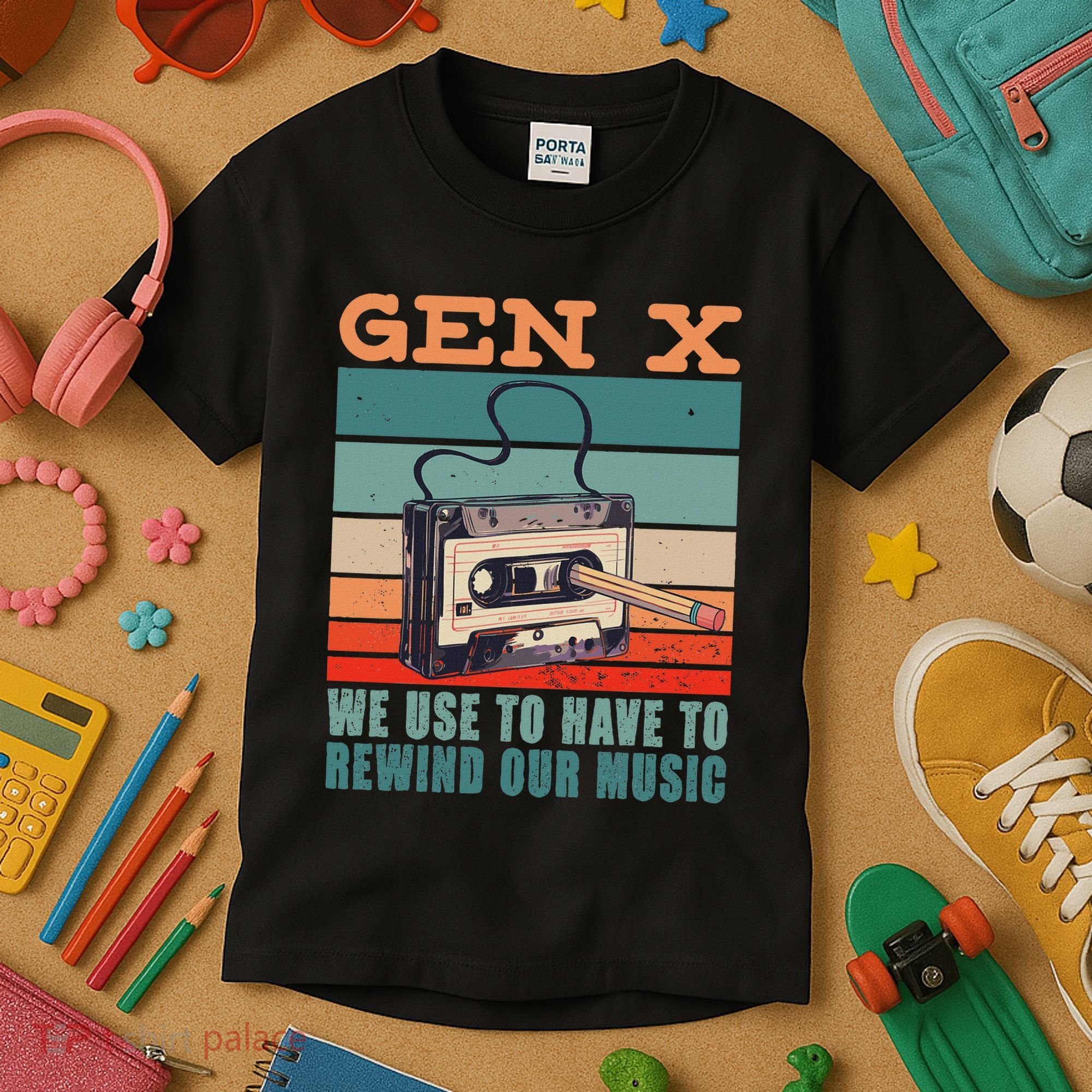 Gen X Cassette Tape Pencil Retro Music Kids T-Shirt
