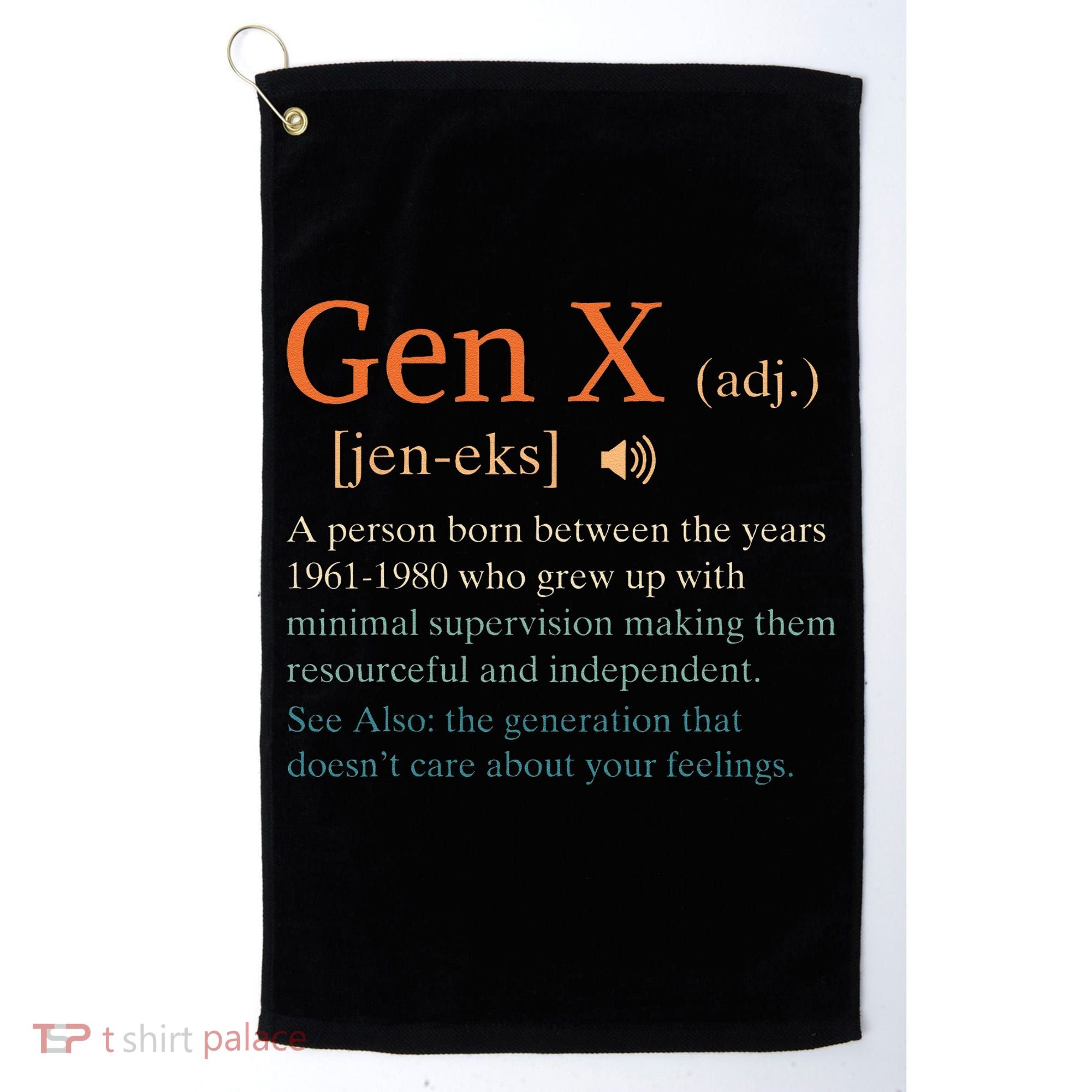 Gen X Definition Funny Sarcasm Humor 1960 1980 Birthday Golf Towel