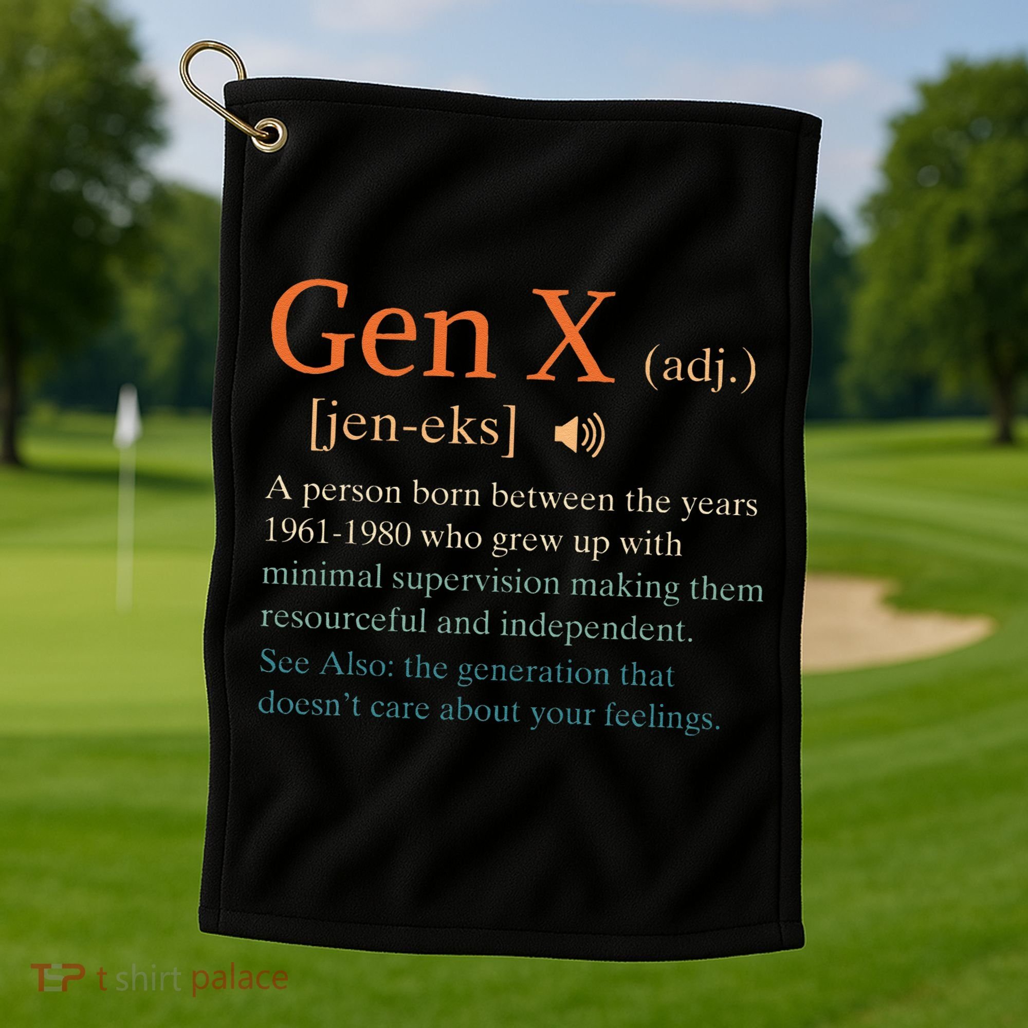 Gen X Definition Funny Sarcasm Humor 1960 1980 Birthday Golf Towel