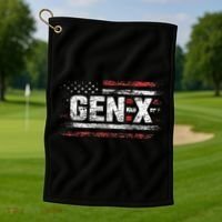 Generation X Gen Xer Gen X American Flag Gen X Golf Towel thumb 1
