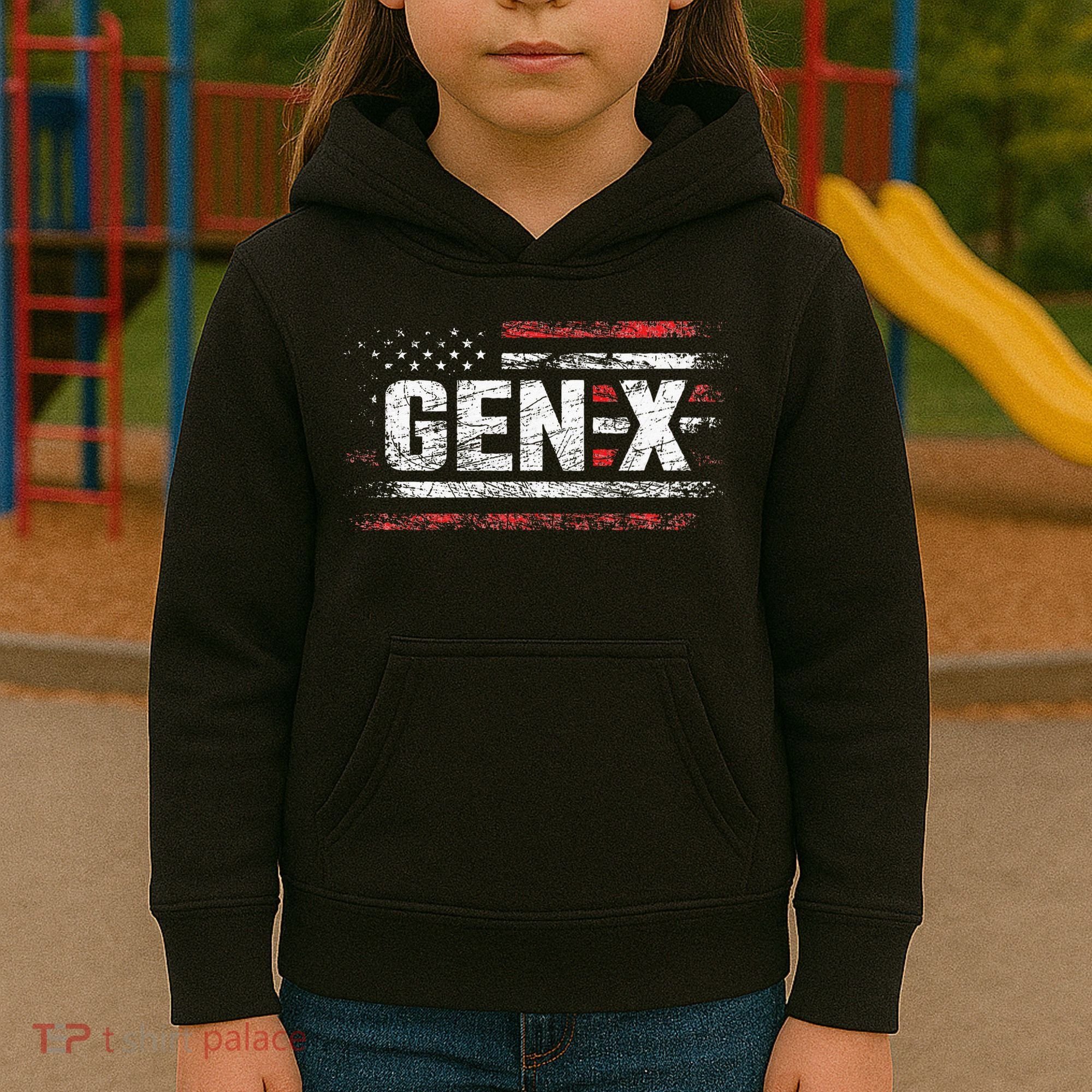 Generation X Gen Xer Gen X American Flag Gen X Kids Hoodie