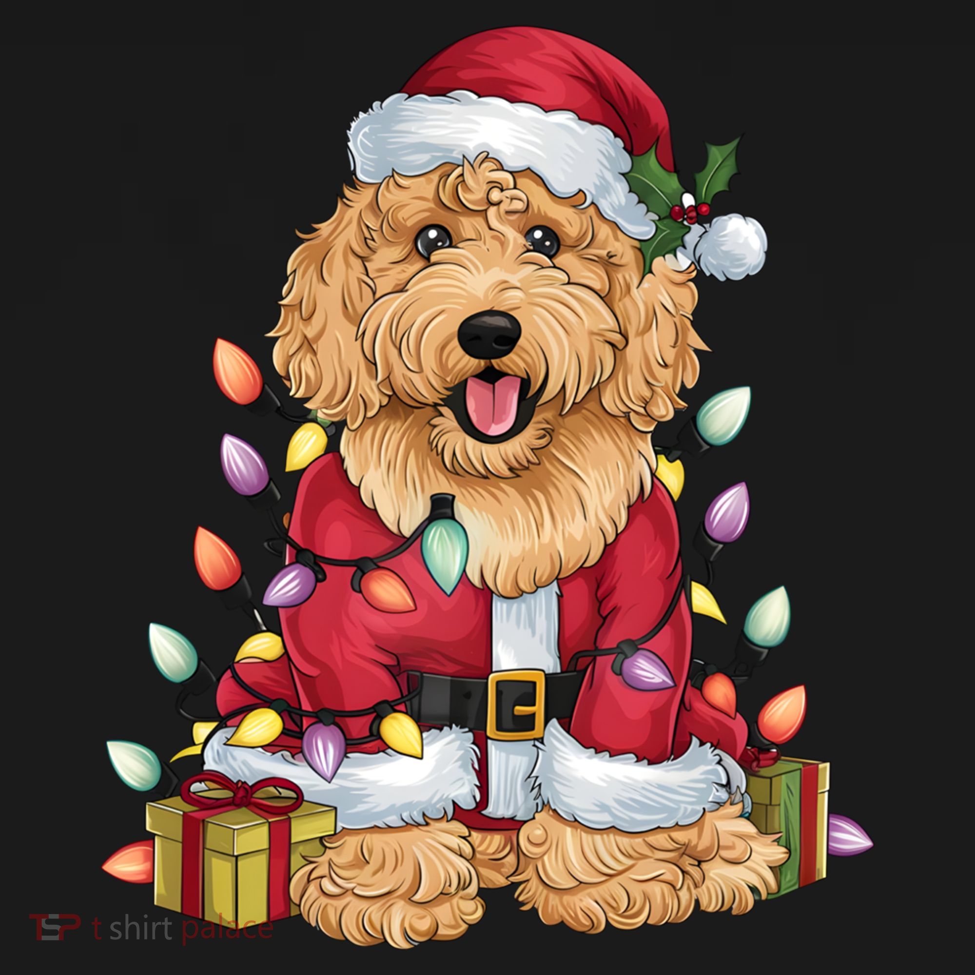 Goldendoodle Xmas Lighting Santa Goldendoodle Dog Christmas Gift Women's Hoodie