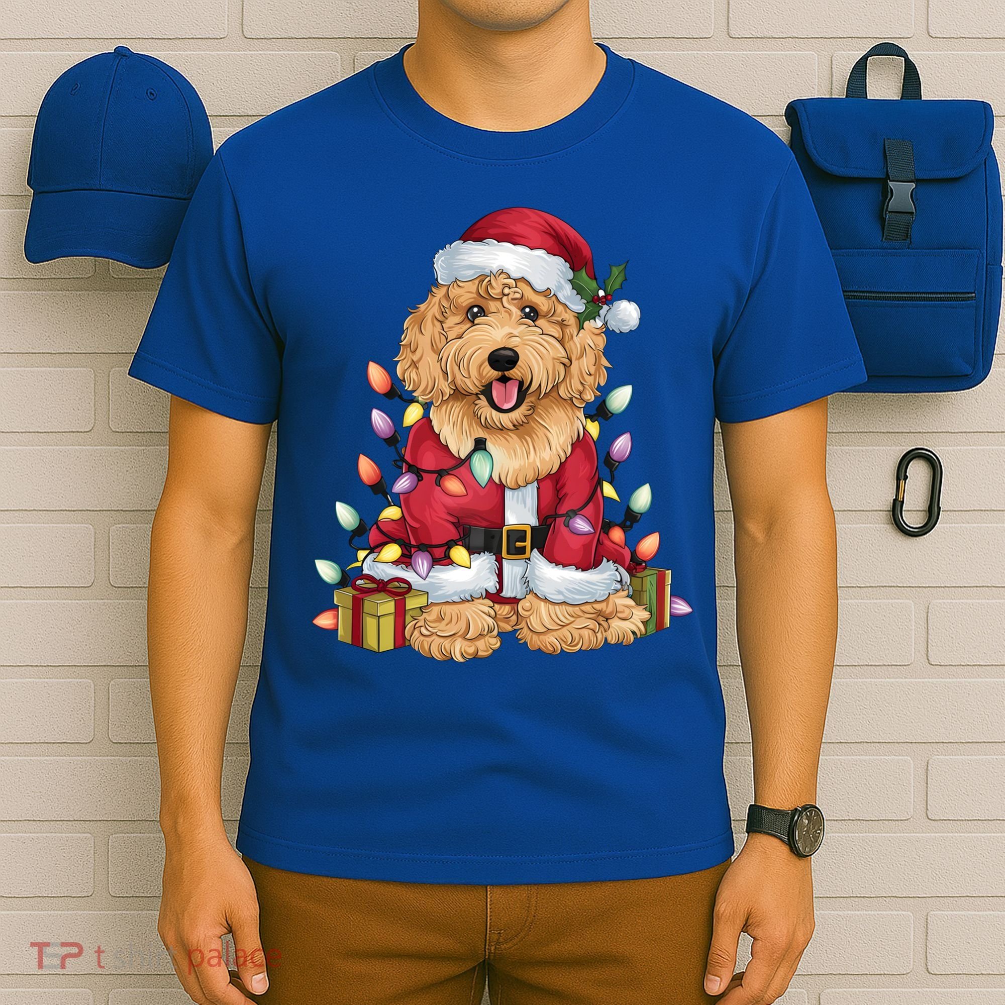 Goldendoodle Xmas Lighting Santa Goldendoodle Dog Christmas Gift T-Shirt
