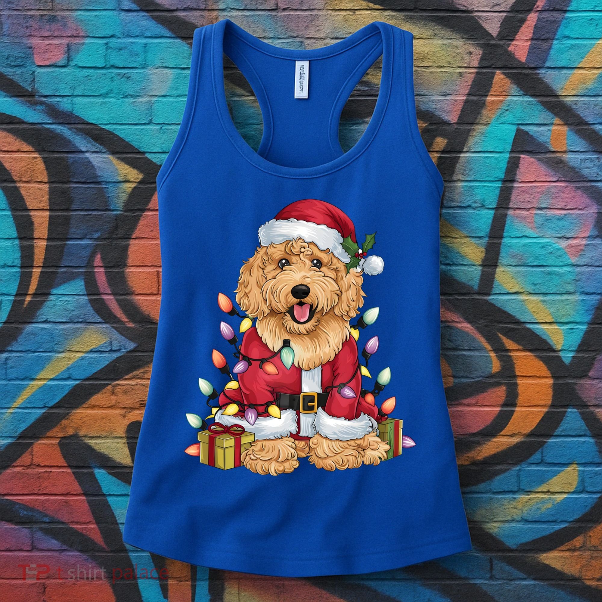 Goldendoodle Xmas Lighting Santa Goldendoodle Dog Christmas Gift Women's Tank Top