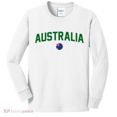 Green Yellow Australia Down Under Team Australia Flag Kids Long Sleeve Shirt