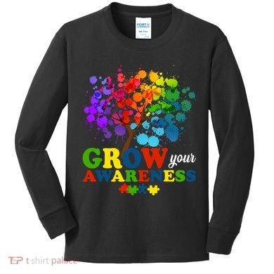 Grow Your Awareness Autism Tree Kids Long Sleeve Shirt