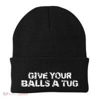 Give Your Balls A Tug Funny Hockey Trash Talk Gag Gift Beanie thumb 0