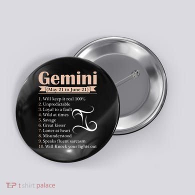 Gemini Zodiac Sign Astrology May June Birthday Button