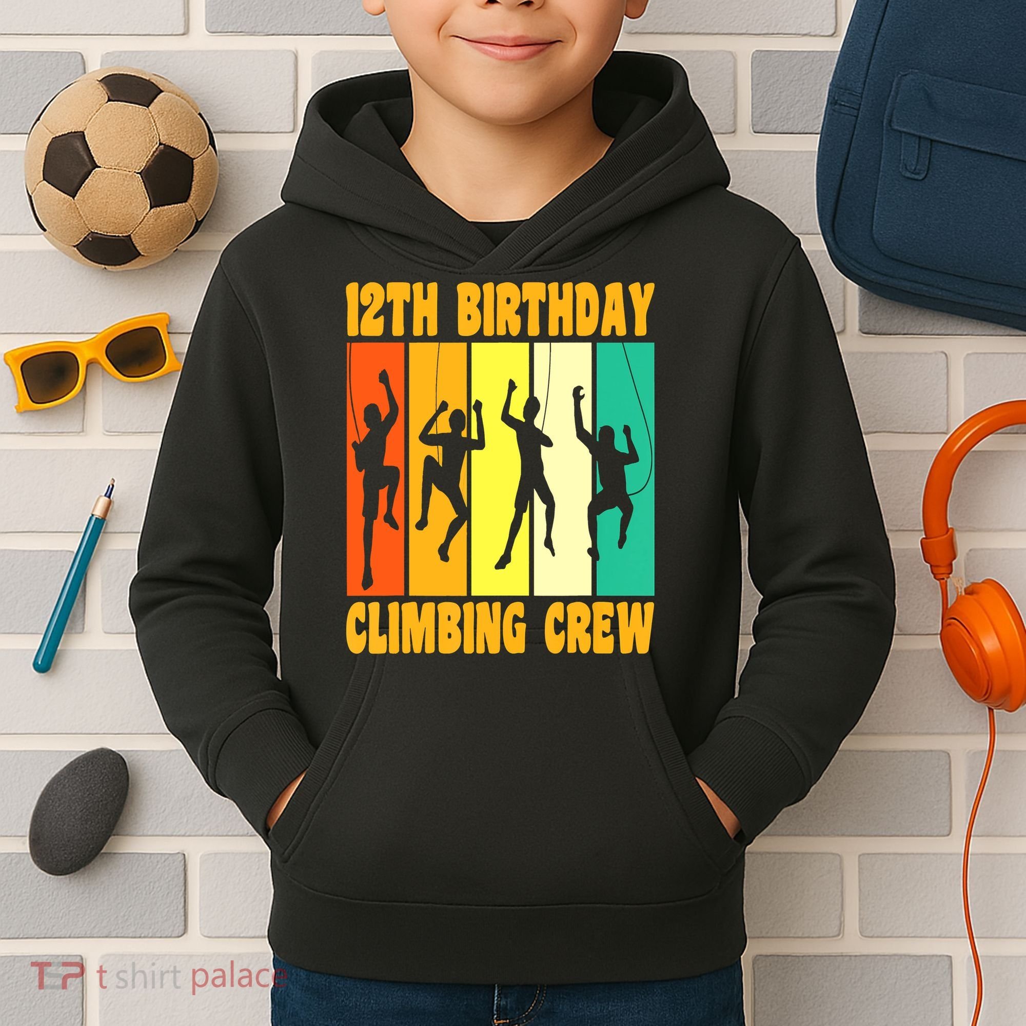 Happy 12 Birthday 12 Year Old Climber Climbing 12th Birthday Kids Hoodie